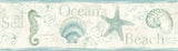 Island Sea Green Starfish Wallpaper Border with Coastal Seashell and Starfish Motif - Chesapeake 3120-53562B