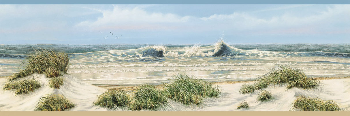 Falmouth Beige Shoreline Coastal Novelty Wallpaper Border - Chesapeake 3120-53611B