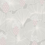 Umbrella Leaves wallpaper in grey by Boråstapeter for Schumacher, featuring fanlike leaves and pineapple-inspired ovals.