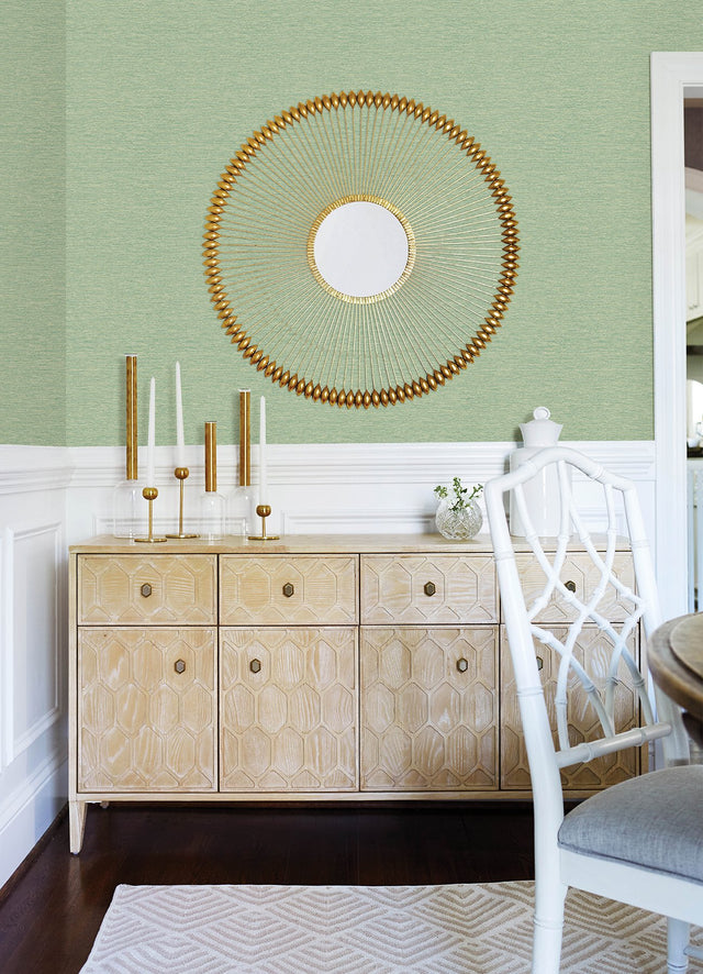 Gump Green Faux Grasscloth Wallpaper with Raised Ink Texture - Chesapeake 3122-10204