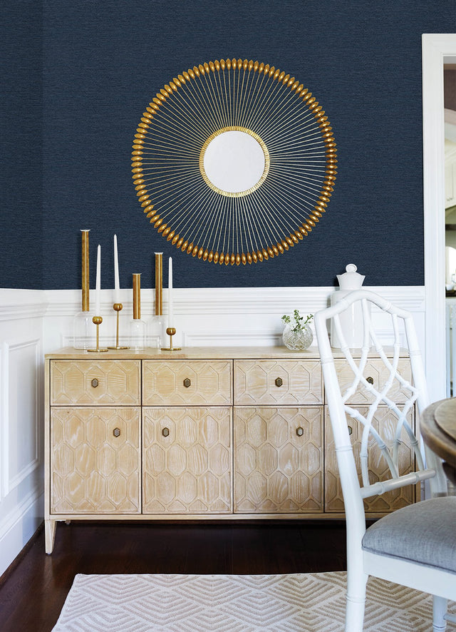 Gump Navy Faux Grasscloth Wallpaper with Raised Ink Texture - Chesapeake 3122-10212