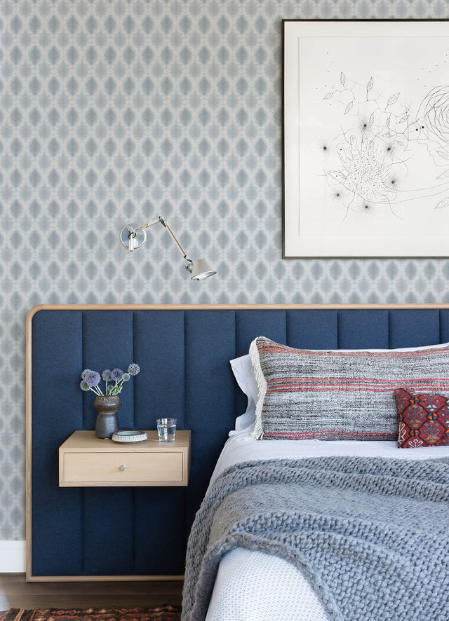 Mombi Light Blue Diamond Shibori Wallpaper with Geometric Tie-Dye Ogee Pattern - Chesapeake 3122-10322