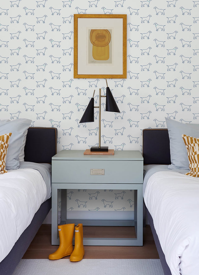 Yoop Off White Dog Wallpaper with Modern Blue Labrador Outline Motif - Chesapeake 3122-10404