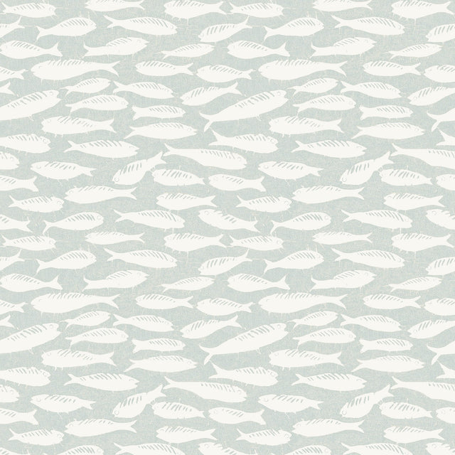 Nunkie Light Blue Sardine Coastal Wallpaper with White Fish Motif - Chesapeake 3122-10502