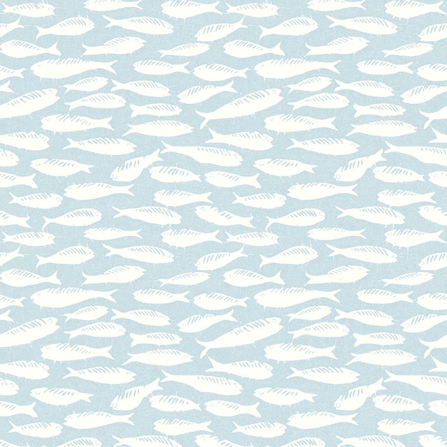 Nunkie Aqua Sardine Wallpaper with Coastal Fish Motif - Chesapeake 3122-10504
