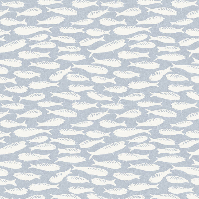 Nunkie Denim Sardine Wallpaper with Coastal Fish Motif - Chesapeake 3122-10512