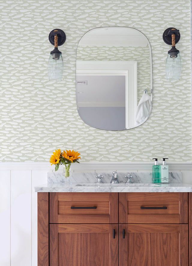 Nunkie Sage Sardine Coastal Wallpaper - Chesapeake 3122-10514