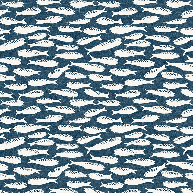 Nunkie Navy Sardine Wallpaper with Scandinavian Fish Pattern, Coastal Style - Chesapeake 3122-10522