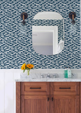 Nunkie Navy Sardine Wallpaper with Scandinavian Fish Pattern, Coastal Style - Chesapeake 3122-10522