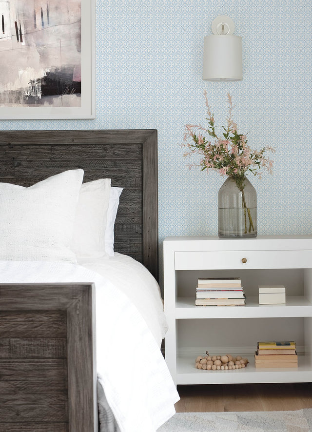 Jellia Blue Petal Geometric Wallpaper with Farmhouse Botanical Style - Chesapeake 3122-10602