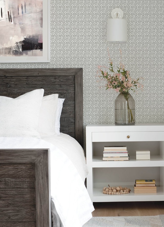 Jellia Charcoal Petal Geometric Wallpaper with Botanical Geometric Motif - Chesapeake 3122-10613