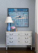 Hugson Blue Quilted Damask Wallpaper with Geometric Diamond Motif - Chesapeake 3122-10702