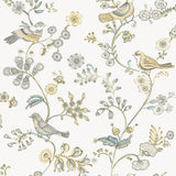 Jinjur Light Yellow Bird Trail Wallpaper with Farmhouse Botanical and Birds Motif - Chesapeake 3122-10800