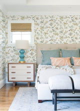 Jinjur Light Yellow Bird Trail Wallpaper with Farmhouse Botanical and Birds Motif - Chesapeake 3122-10800