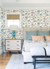 Jinjur Multicolor Bird Trail Wallpaper with Whimsical Birds and Floral Vine Motif - Chesapeake 3122-10801