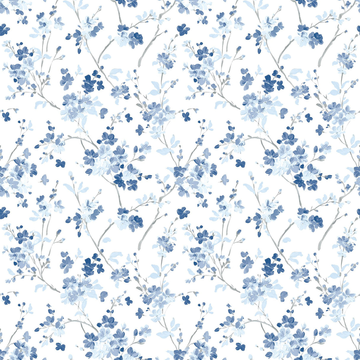 Glinda Navy Floral Trail Wallpaper with Botanical Floral Trail Pattern, Farmhouse Style - Chesapeake 3122-10902