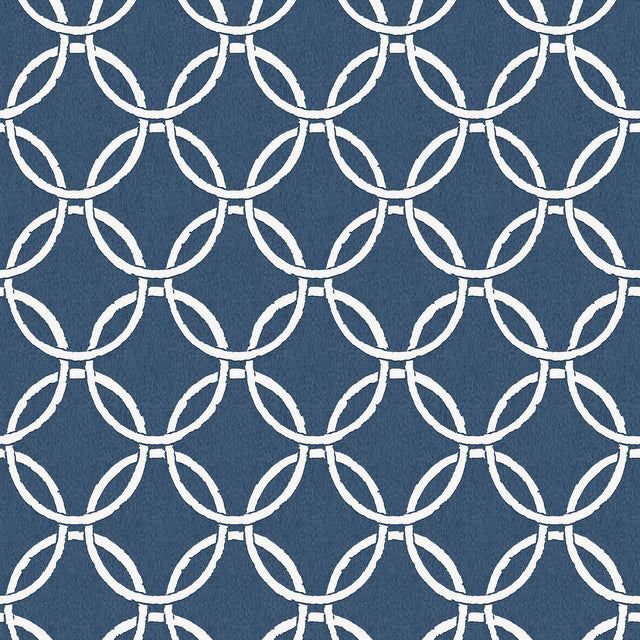Quelala Navy Ring Ogee Wallpaper with Modern Geometric Chain Pattern - Chesapeake 3122-11002