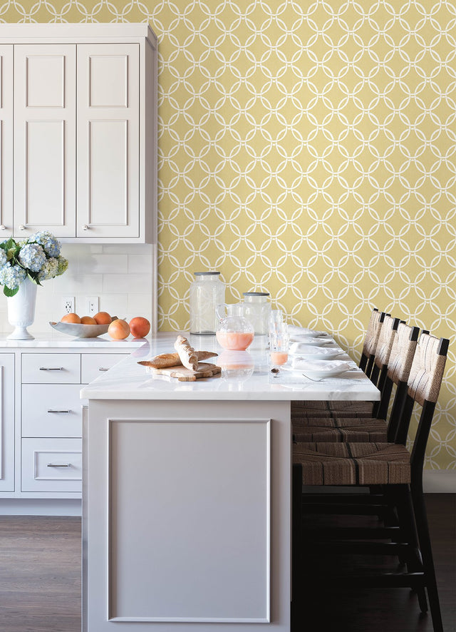 Quelala Yellow Ring Ogee Wallpaper with Modern Geometric Ring Pattern - Chesapeake 3122-11003