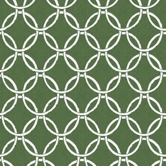 Quelala Green Ring Ogee Wallpaper with Modern Geometric Chain Pattern - Chesapeake 3122-11004