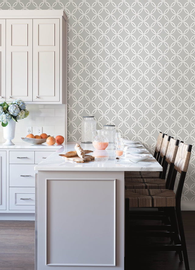 Quelala Grey Ring Ogee Wallpaper with Modern Geometric Ring Pattern - Chesapeake 3122-11030