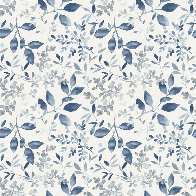 Tinker Navy Woodland Botanical Wallpaper with Blue Watercolor Leaf Pattern - Chesapeake 3122-11102