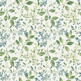 Tinker Green Woodland Botanical Wallpaper with Watercolor Leaf Pattern, Farmhouse Style - Chesapeake 3122-11104