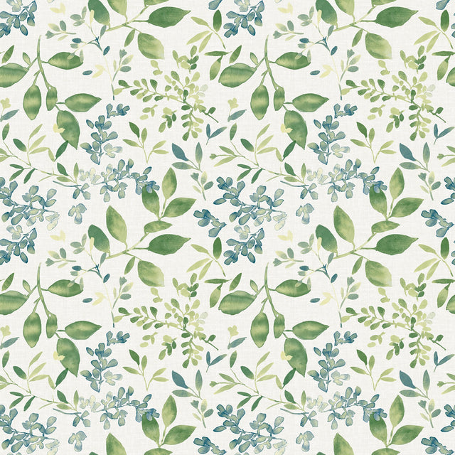 Tinker Green Woodland Botanical Wallpaper with Watercolor Leaf Pattern, Farmhouse Style - Chesapeake 3122-11104