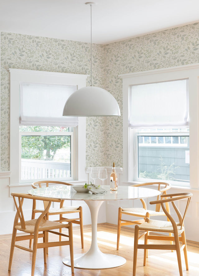 Tinker Teal Woodland Botanical Wallpaper with Farmhouse Botanical Leaves Motif - Chesapeake 3122-11114