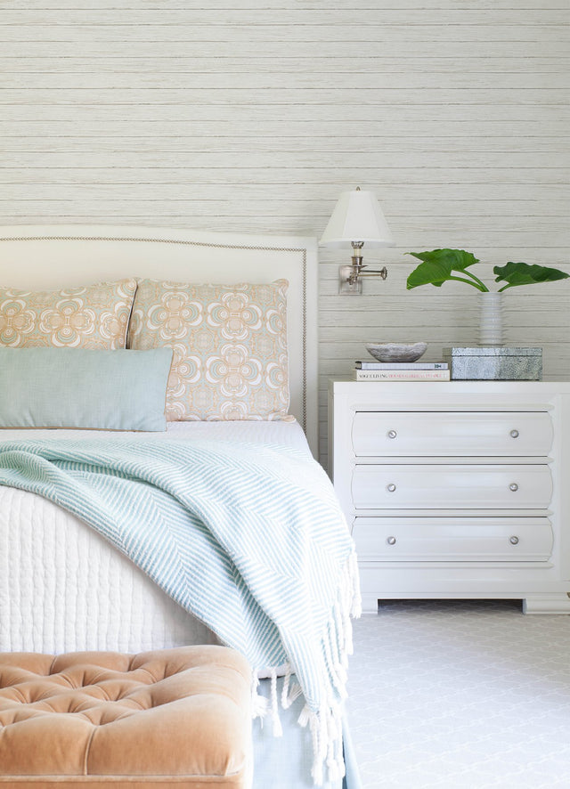 Ozma White Wood Plank Wallpaper with Raised Ink Farmhouse Graphics - Chesapeake 3122-11200