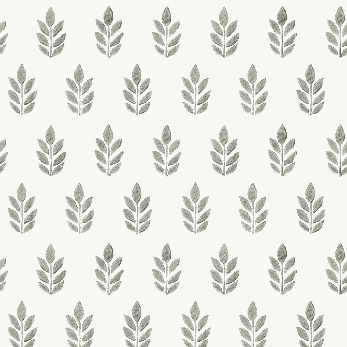 Ervic Charcoal Leaf Block Print Wallpaper with Scandinavian Farmhouse Leaf Motif - Chesapeake 3122-11300