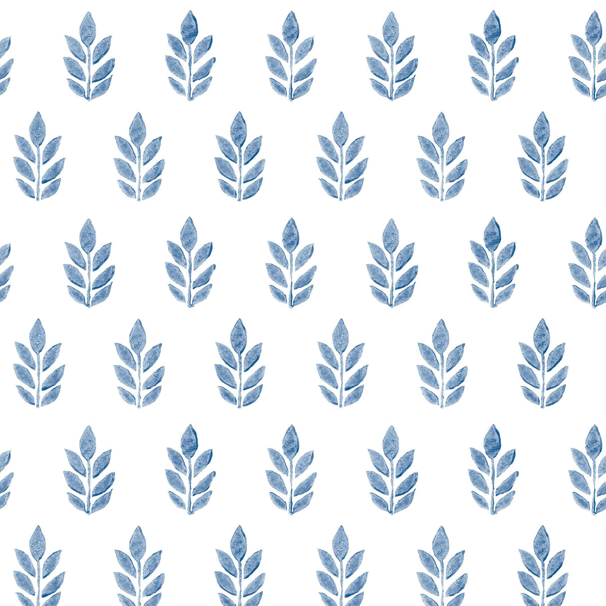 Ervic Blue Leaf Block Print Wallpaper with Scandinavian Botanical Motif - Chesapeake 3122-11302