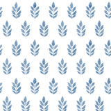 Ervic Blue Leaf Block Print Wallpaper with Scandinavian Botanical Motif - Chesapeake 3122-11302