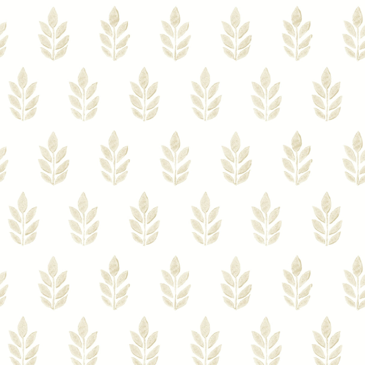 Ervic Leaf Block Print Neutral Wallpaper with Scandinavian Botanical Motif - Brewster 3122-11305