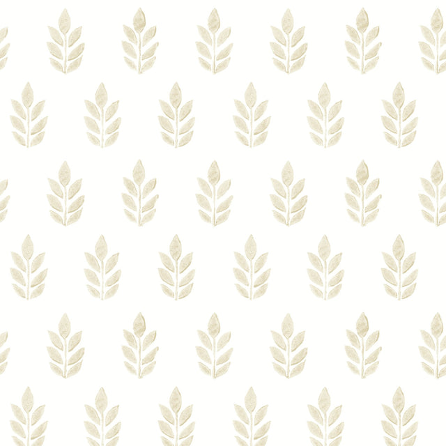 Ervic Leaf Block Print Neutral Wallpaper with Scandinavian Botanical Motif - Brewster 3122-11305