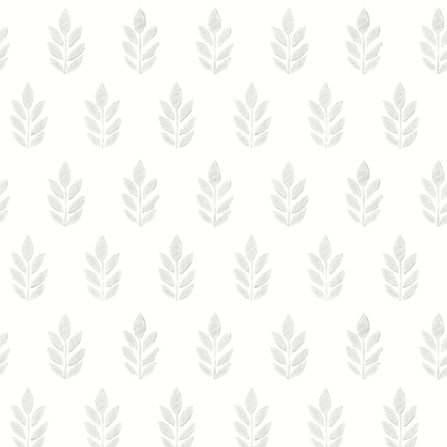 Ervic Light Grey Leaf Block Print Wallpaper with Scandinavian Leaf Motif - Chesapeake 3122-11310