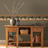 Pine Hill Chestnut Branches Border Wallpaper in Chestnut with Botanical Country Pinecone Motif - Chesapeake 3123-01632