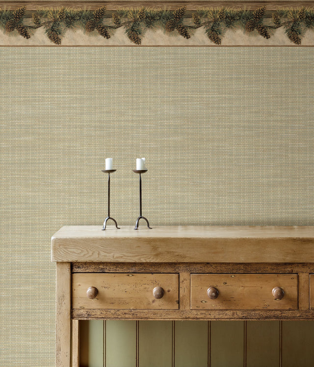 Pine Hill Chestnut Branches Border Wallpaper in Chestnut with Botanical Country Pinecone Motif - Chesapeake 3123-01632