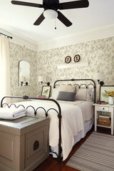 French Nightingale Brown Trail Wallpaper with Botanical Bird Toile - Chesapeake 3123-02193