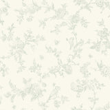 French Nightingale Seafoam Trail Wallpaper with Botanical Bird Toile - Chesapeake 3123-02194