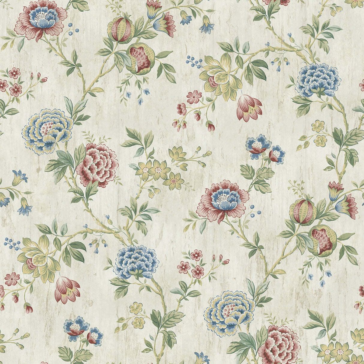 Chrysanthemum Multicolor Jacobean Wallpaper with Country Floral Pattern - Chesapeake 3123-02211