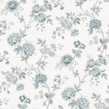 Chrysanthemum Teal Jacobean Wallpaper with Botanical Floral Pattern, Country Style - Chesapeake 3123-02215
