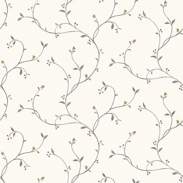 Kurt Black Tin Star Trail Wallpaper with Country Botanical Star Motif - Chesapeake 3123-091510
