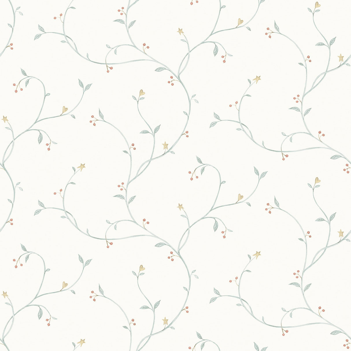 Kurt Seafoam Tin Star Trail Wallpaper with Country Stars & Botanical Vines - Chesapeake 3123-09159