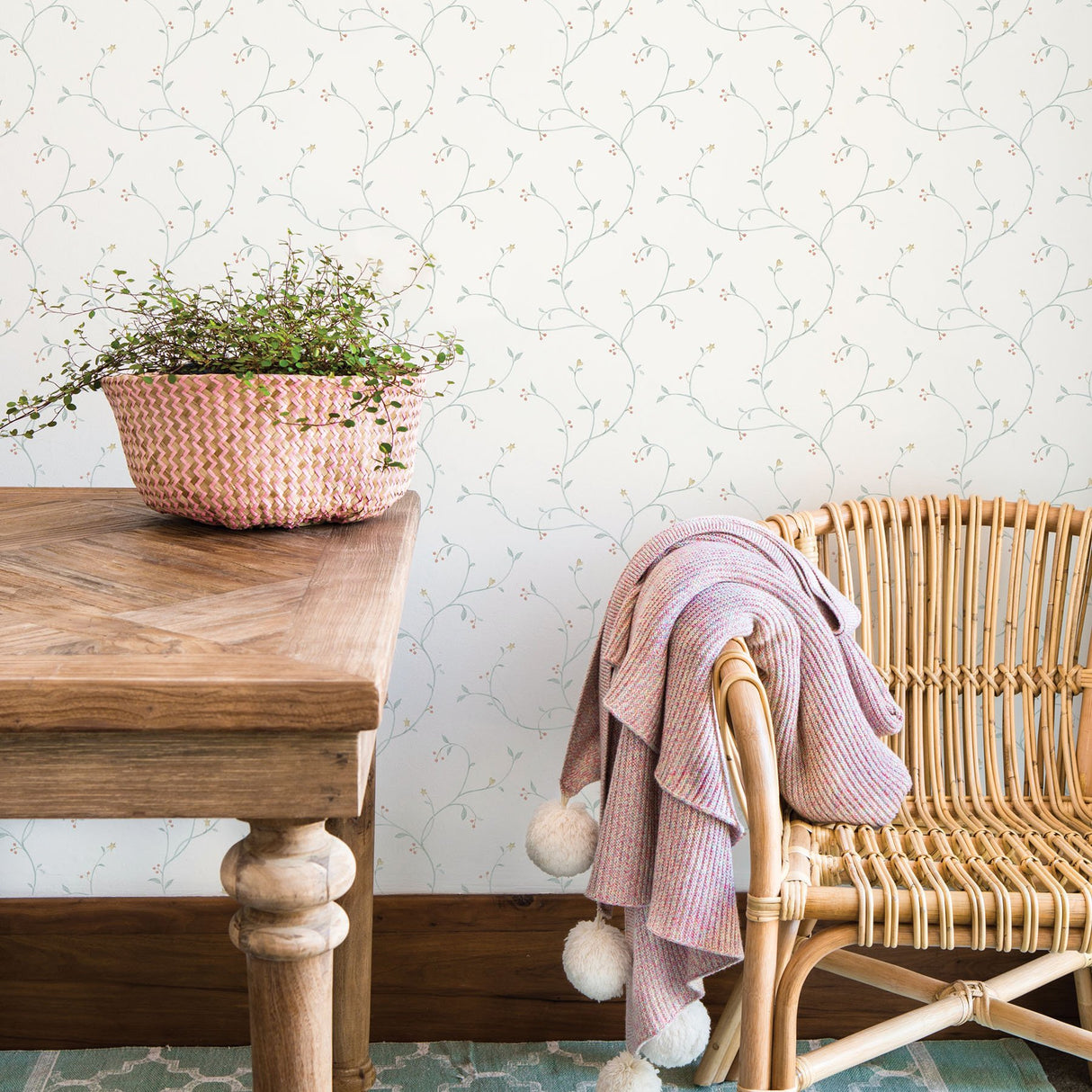 Kurt Seafoam Tin Star Trail Wallpaper with Country Stars & Botanical Vines - Chesapeake 3123-09159