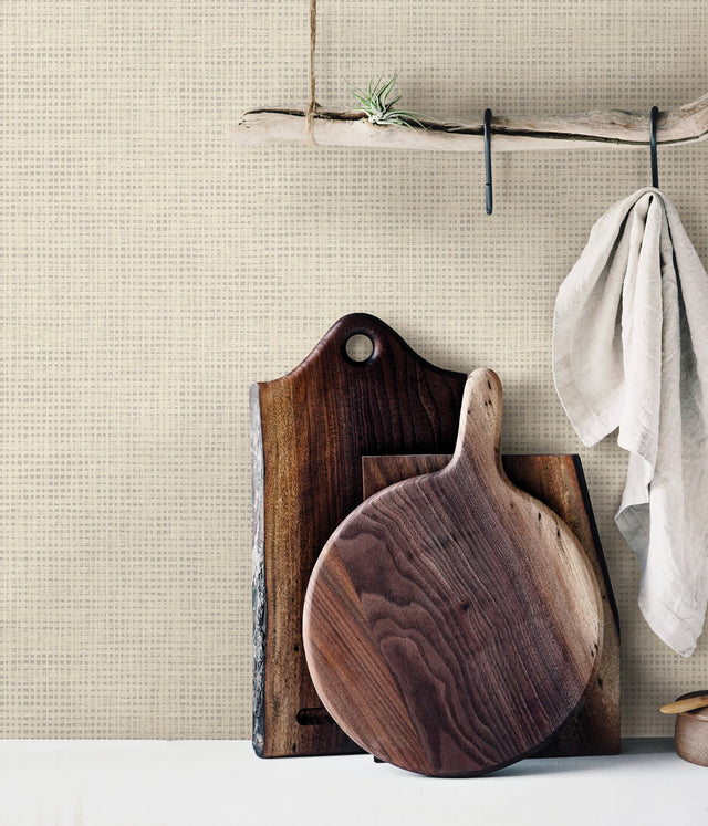 Nimmie Bone Basketweave Wallpaper with Coastal Texture Pattern - Chesapeake 3123-10005