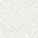 Kaliko White Wood Herringbone Wallpaper with Farmhouse Tile Graphic - Chesapeake 3123-10100