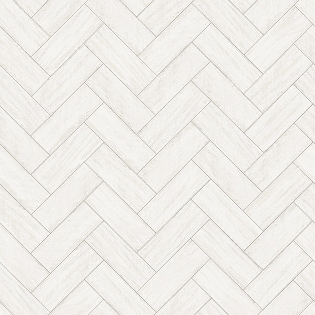 Kaliko White Wood Herringbone Wallpaper with Farmhouse Tile Graphic - Chesapeake 3123-10100