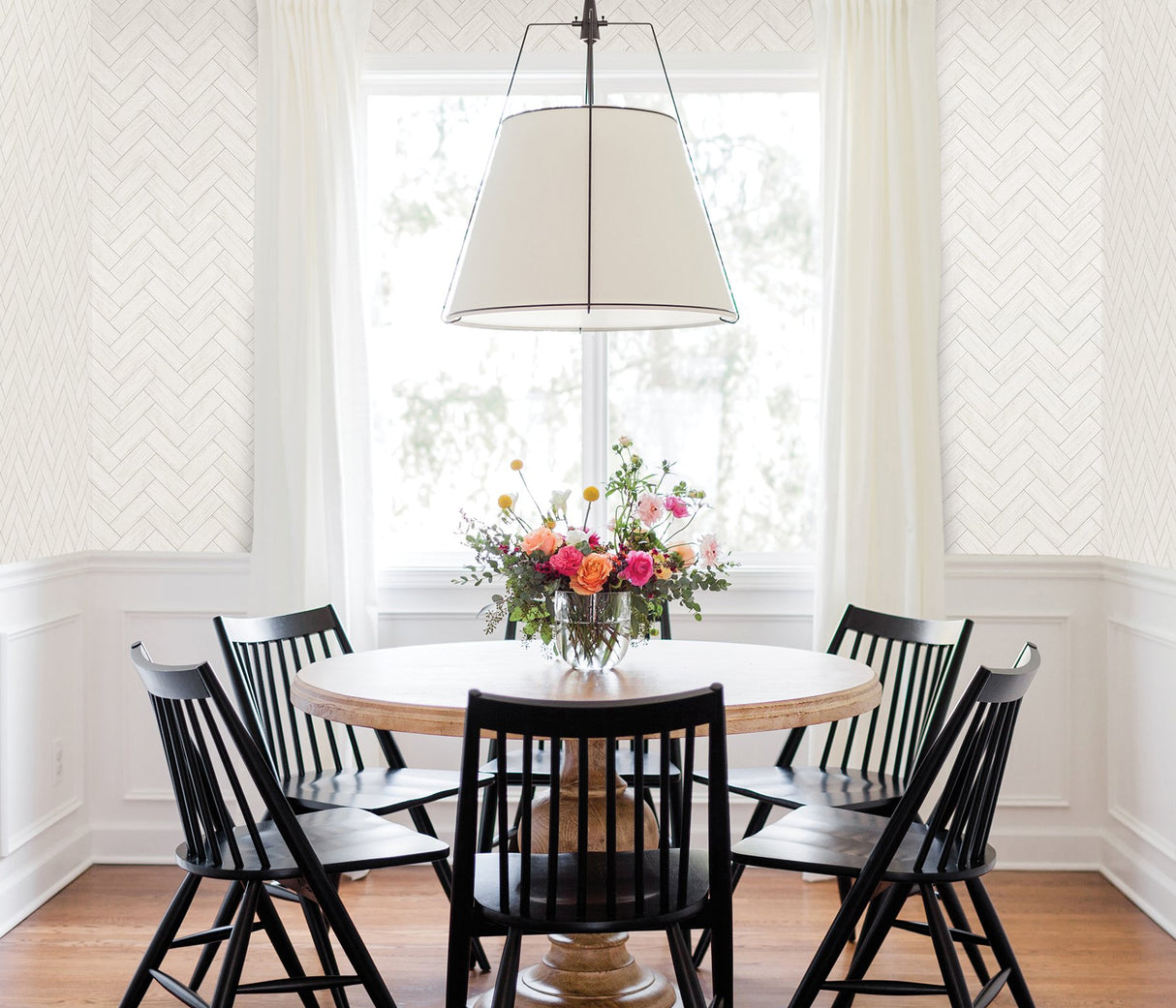 Kaliko White Wood Herringbone Wallpaper with Farmhouse Tile Graphic - Chesapeake 3123-10100