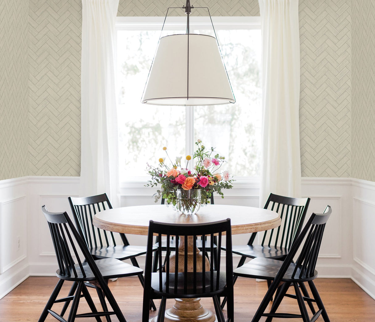 Kaliko Green Wood Herringbone Wallpaper with Farmhouse Tile Graphic Pattern - Chesapeake 3123-10104