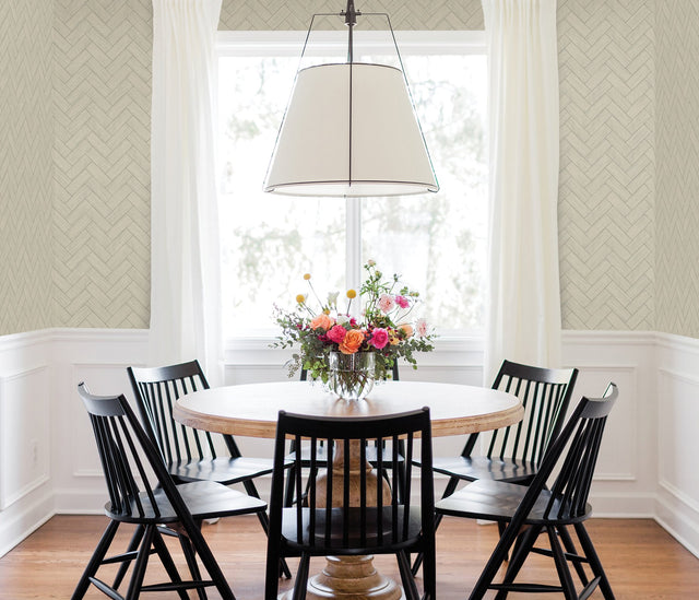 Kaliko Green Wood Herringbone Wallpaper with Farmhouse Tile Graphic Pattern - Chesapeake 3123-10104